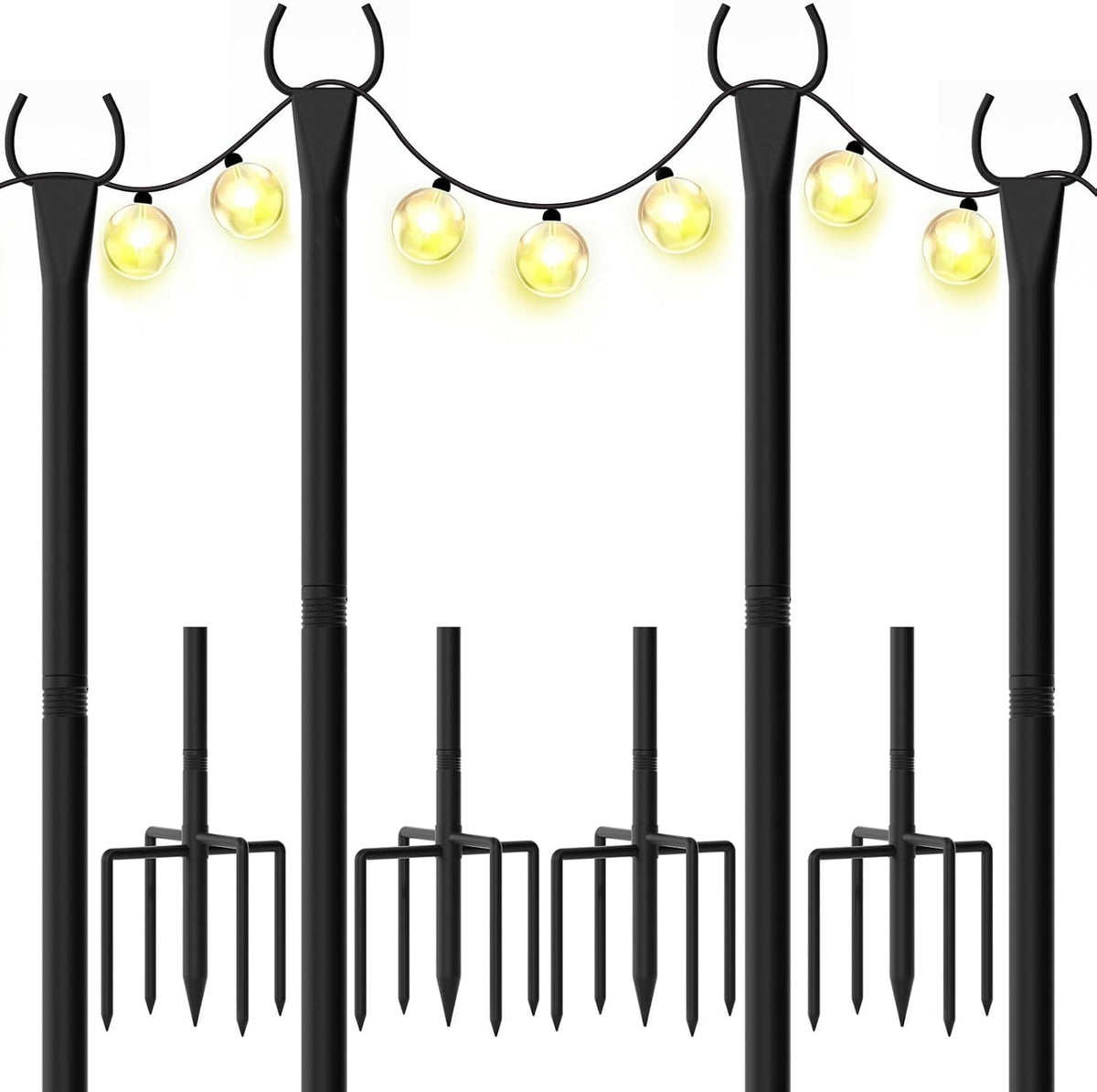 string light poles 4-pack - 10ft, 5-prong base, main product view