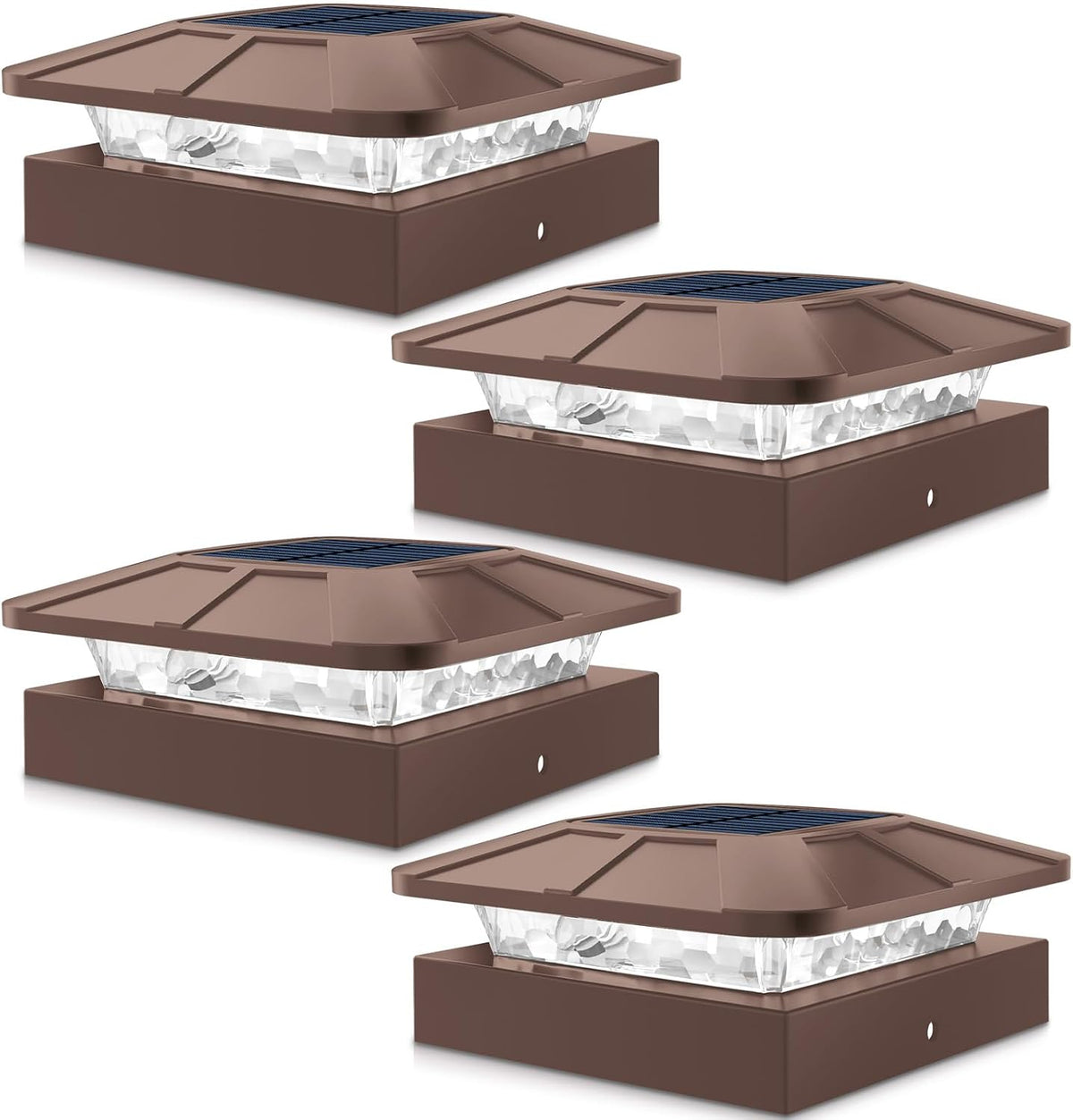 peasur 4 packs 4x4 brown solar post cap, main product view