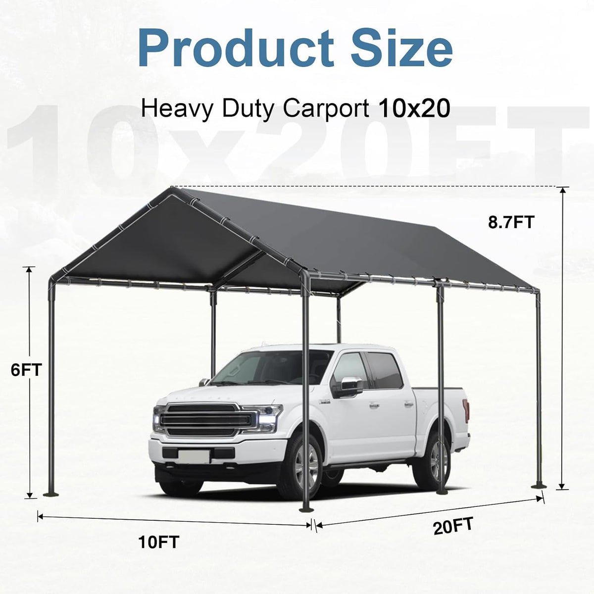 carport, heavy duty galavanized carport canopy, party car, close-up detail