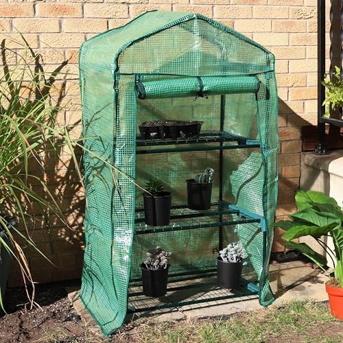 sunnydaze outdoor portable 3-tier mini greenhouse with roll-up, package contents