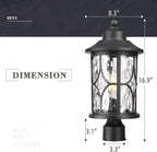 zeyu Pillar Light Outdoor, 16.9 Inch Dusk to Dawn Outdoor Light Fixture Post with Photocell Sensor, Exterior Post Lamp with Water Ripple Glass, ZX48MP PC WG BK