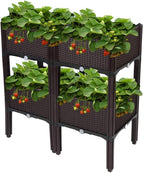 VINGLI Square Raised Garden Bed, Self-Watering Plastic Planter for Indoor Outdoor Vegetables, Fruits, Potato, Flowers, All Weather (4 Pcs)