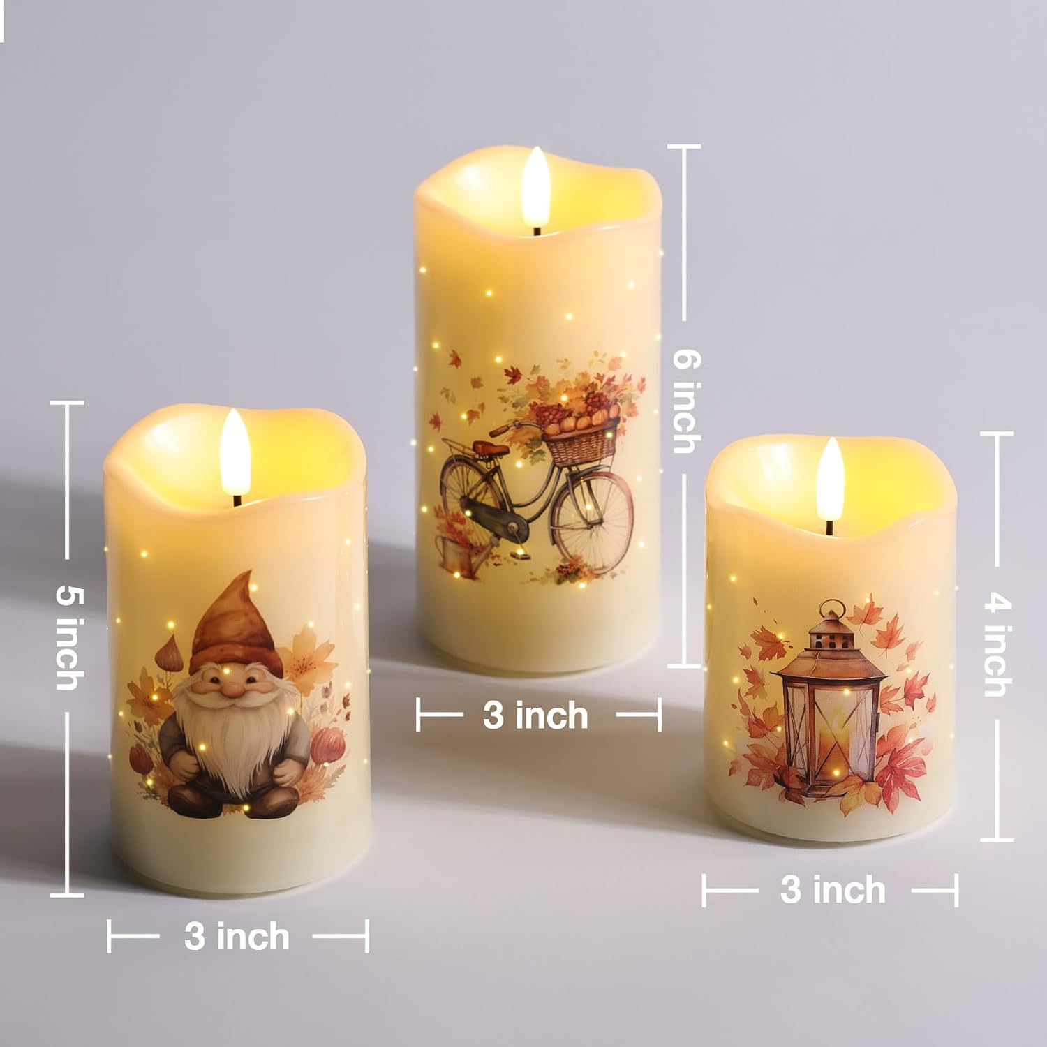 Fall Fiber Optic Flameless Pillar Candles with Remote Set of 3 | Pumpkin Maple Leaf LED Candles Flickering, 3 AA Battery Operated, Harvest Autumn Home Table Shelf Decor