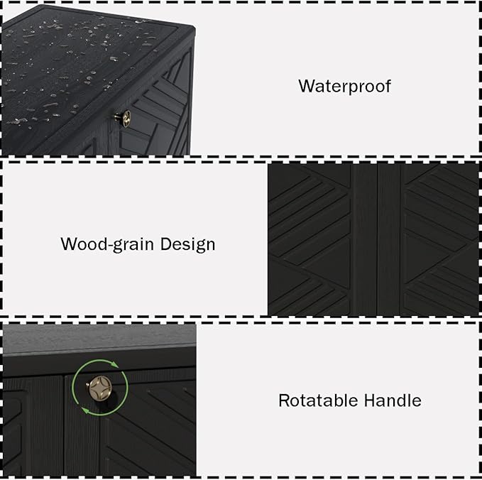 Outdoor/Indoor Storage Box,Resin and Plastic Storage Cabinet Waterproof,Outdoor Cabinet for Patio/Garden/Balcony/Backyard/All Room(with 3 Shelves)-Black