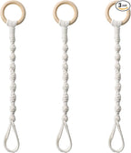 3 Pcs Adjustable Macrame Plant Hanger Extenders with Wooden Ring Handmade Woven Hanging Basket Extension Connectable Rope Hanging Plant Extender for Outdoor Indoor Plants Pot Holder Home Decor