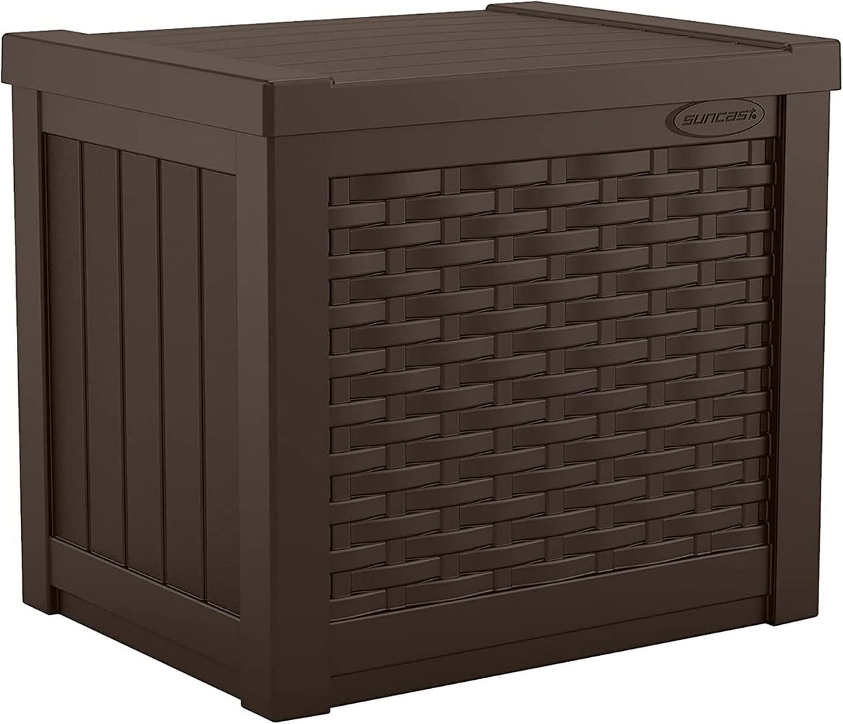 suncast 4 pack 22-gallon small deck box shown in use