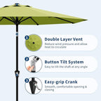 Garvee 10FT Patio Umbrella - Outdoor Table Umbrella with Smooth Crank Lift, Push Button Tilt and 8 Sturdy Ribs - Market Umbrella UV Protection Waterproof for Pool, Deck, Yard, Garden (Apple Green)