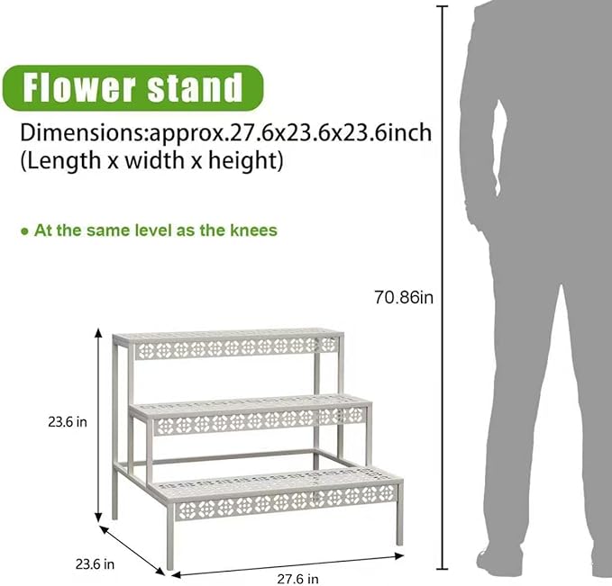 Garden 4 you 3 Tiers Metal Plant Stand,Rectangular Ladder Flower Pots Outdoor Plant Rack, Indoor Plant Display Rack, Heavy Duty Utility Storage Organizer for Home Garden Patio Balcony, Stair Style(White)