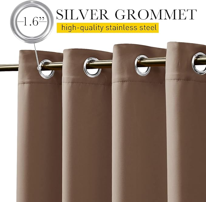 NICETOWN 2 Panels Weighted Blackout Curtains Patio Waterproof Outdoor Curtains, Thermal Insulated Top & Bottom Grommet & Back Tab Wind-Break Drapes Privacy for Pergola, W52 by L84, Tan-Khaki