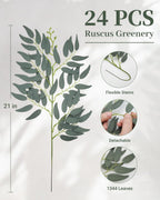 artificial italian ruscus greenery 21" long stems, gray shown in use