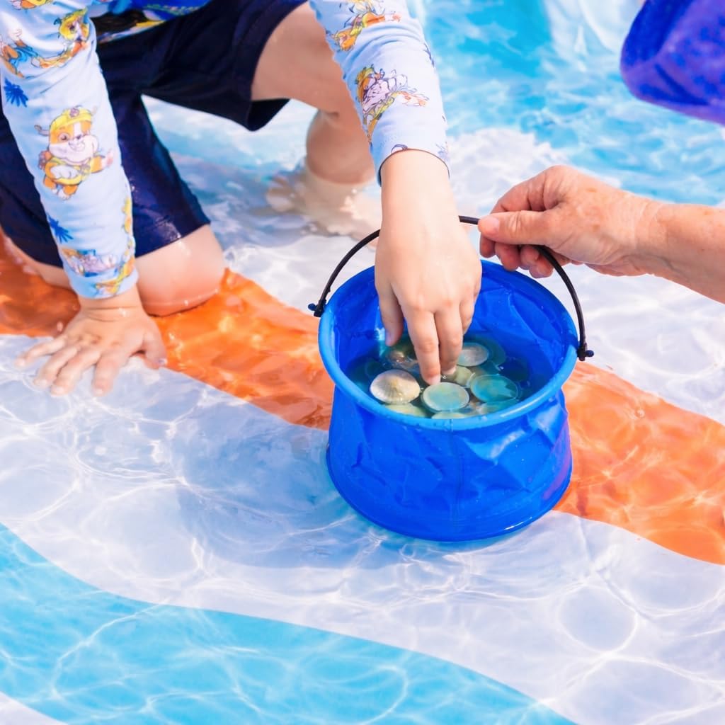 SUNSPOT 5ft Kids Beach Pool – Portable In-Ground Sand Liner with 8 Anchors, Fun Filling Bucket & Travel Carry Bag. The Ultimate Pop-Up Wading Splash Pool for Toddlers and Infants (Funky Waves)