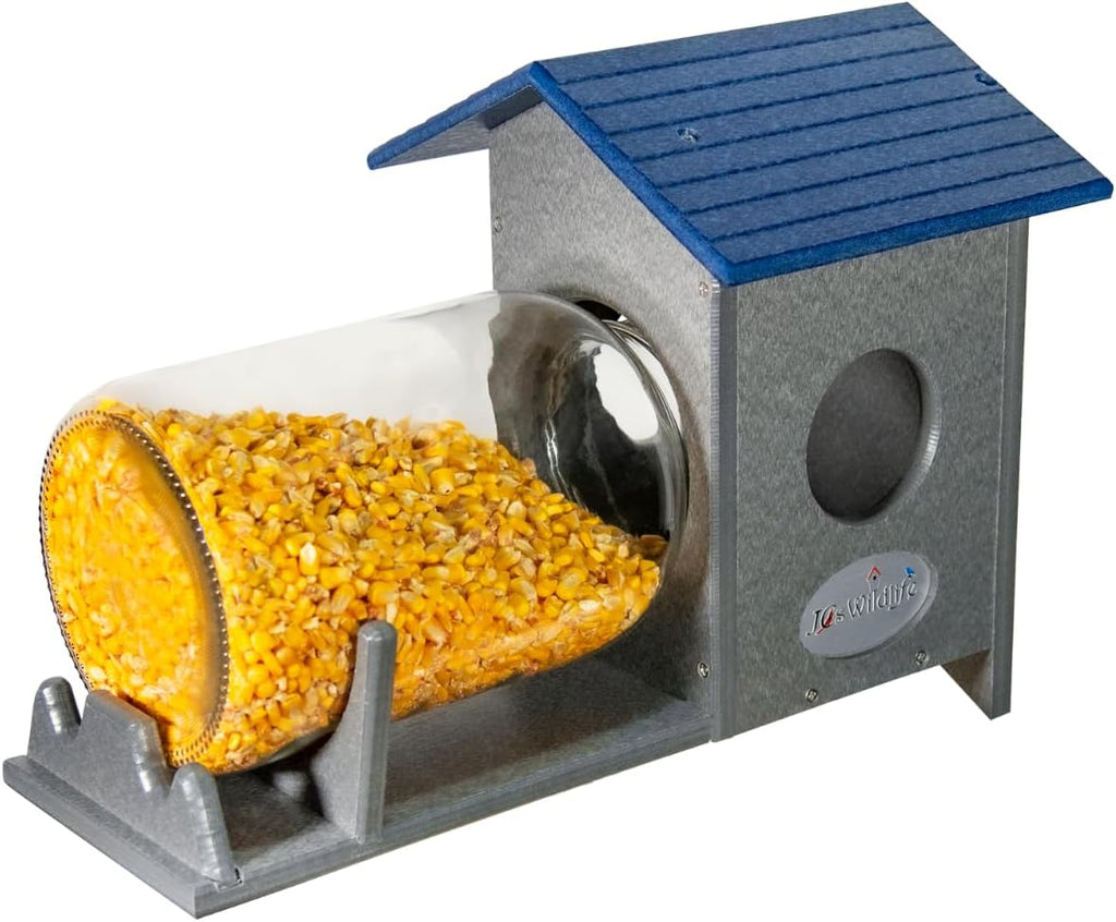 Squirrel Under Glass Mason Jar Peanut and Loose Corn Squirrel Feeder - Keep Squirrels Out of Bird Feeders