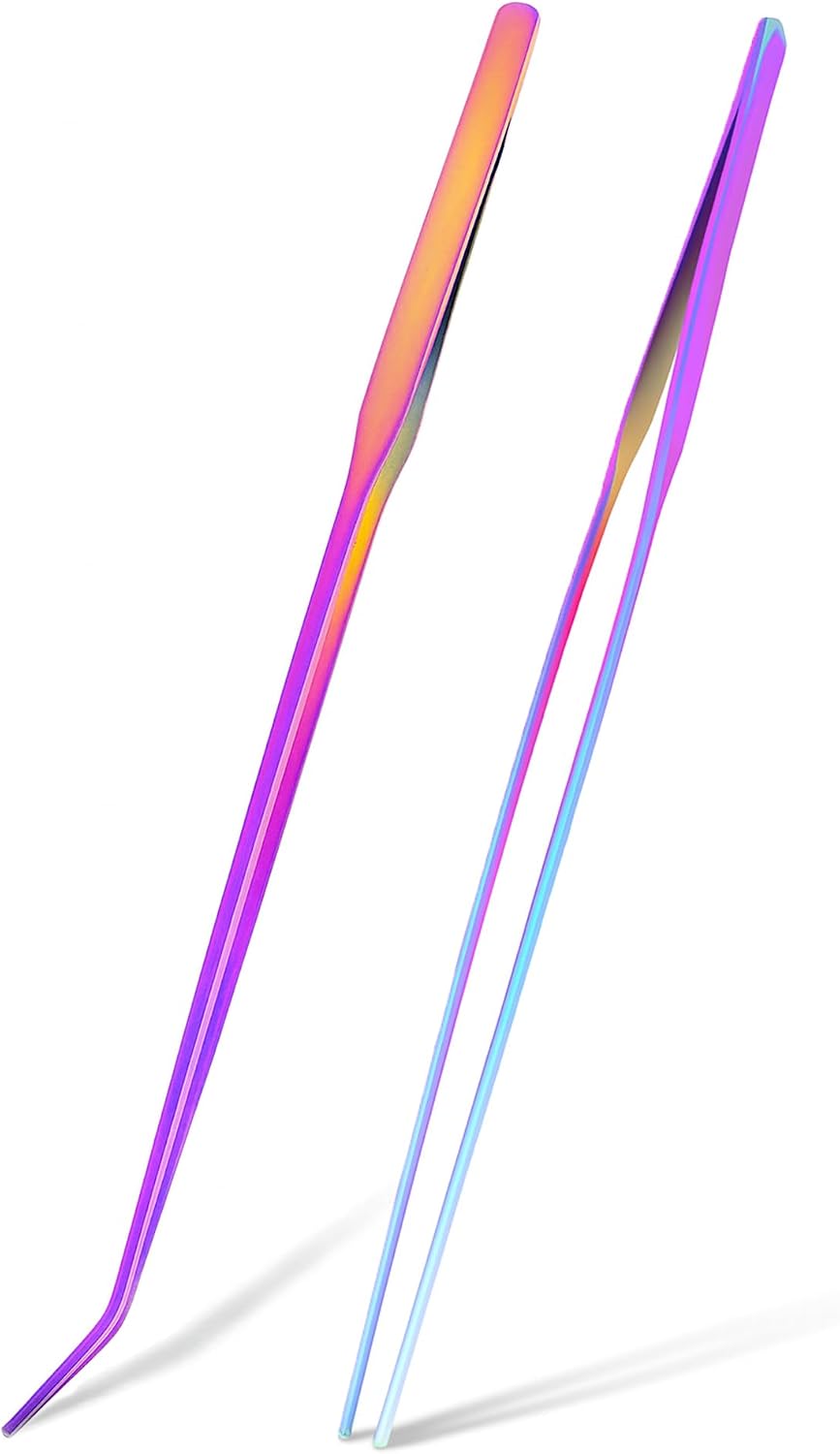 Mandala Crafts Rainbow 15 Inch Straight Curved Fish Tanks Aquarium Tweezers | 15 Inch Forceps, Rust Resistant Stainless Steel, Trimming Aquatic Plants, Bowls, Terrariums, Freshwater & Saltwater Aquascape