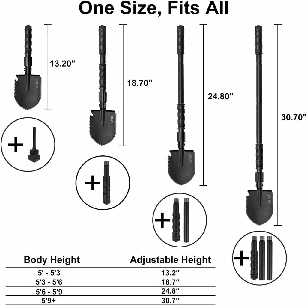 iunio folding camping shovel 31in, heavy-duty carbon steel shown in use