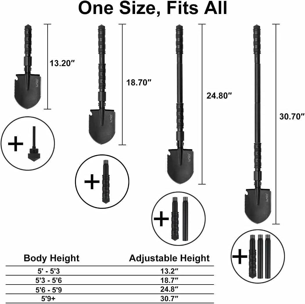 iunio folding camping shovel 31in, heavy-duty carbon steel shown in use