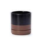 D'vine Dev 4.7 Inch Ceramic Planter Pot, Black/Tan, 94-O-B-7 | Modern Cylinder Design, Drainage Hole & Saucer Included, Stable Structure, Elegant Home Accent