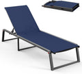 Aluminum Chaise Lounge Chair Outdoor, Foldable & Assembly Free Patio Pool Lounge Chairs 5-Position Recliner for Poolside, Fully Grounded Legs Sun Lounger, Navy Blue
