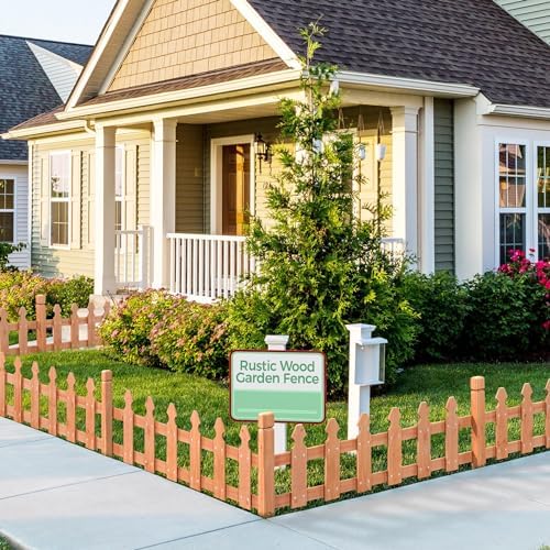 topeakmart 177.5in picket fence for garden, wooden fence shown in use