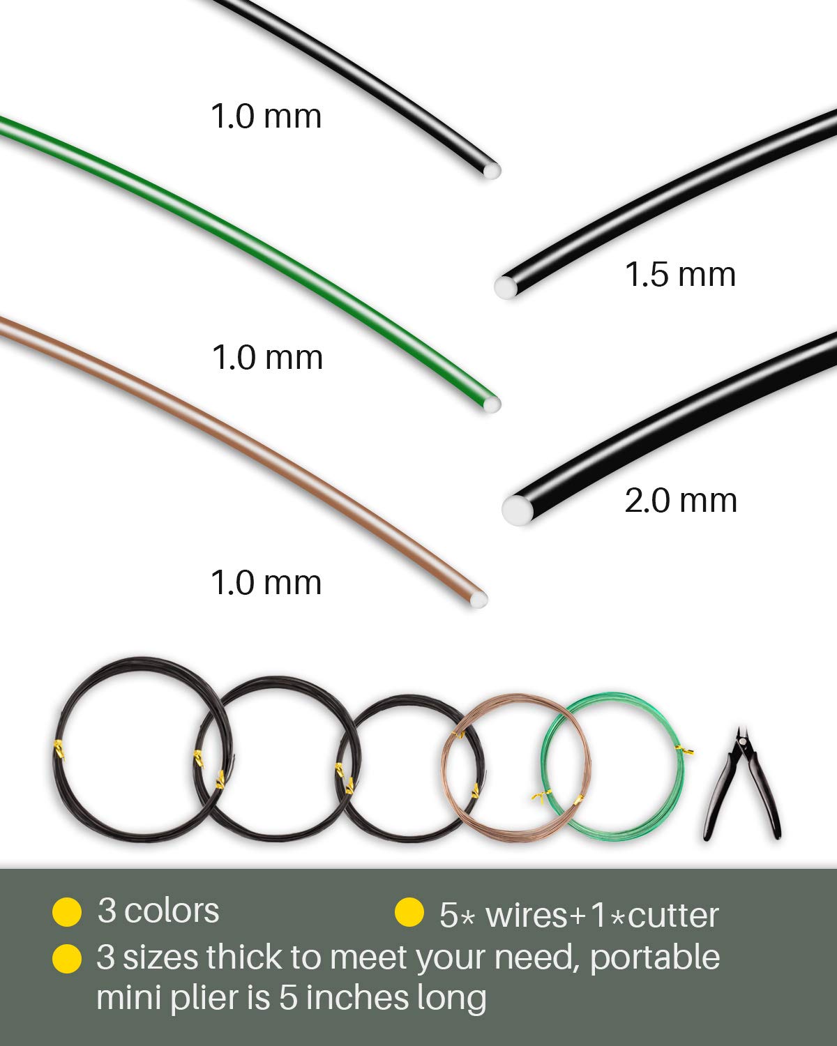 5Pcs Bonsai Wire and Bonsai Tool Kit, Total 164 Feet Bonsai Tree Wire for Bonzai Trees Indoor, 3 Size of 1-mm, 1.5-mm, 2-mm Aluminum