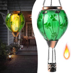 St Patricks Hot Air Balloon Solar Lantern - Patrick's Shamrock Glass Lantern, Simulated Flickering & Dancing Flame, Outdoor Hummingbird Hanging Yard Light for Patio Porch Decor Irish Clover Gift