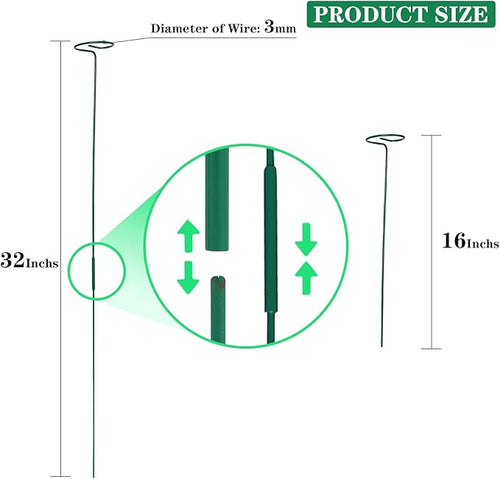 12 Pack Plant Stakes,Plant Support Stakes for Two Sizes(16 or 32 Inches),Plant Stakes for Outdoor Plants,Garden Flower,Tomato(Green)
