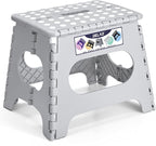 Delxo Folding Step Stool, 11 inch Non-Slip Foldable Stools for Kids & Adults Up to 300 LBS, Step Stool with Handle, Lightweight for Kitchen, Bathroom, Bedroom, Garden, Grey, 1PC