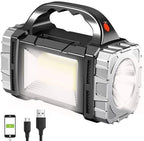 SUYOOULIN Solar Rechargeable LED Soptlight Flashlight, Super Bright 7000LM Handheld LED Searchlight, Multifunctional Camping Lantern Light, 8 Light Modes, Waterproof IPX4, for Emergency, Home