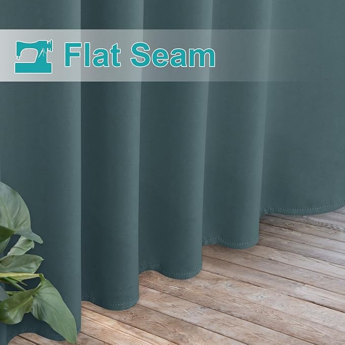 NICETOWN 2 Panels Greyish Blue Porch Curtainss Outdoor Waterproof for Patio, Self-Stick Tab Top Blackout Heat & Cold Block Indoor Outdoor Curtainss & Drapes Privacy for Pergola/Patio, W52 x L108