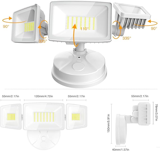 Onforu 2 Pack 75W Flood Lights Outdoor, 7000LM LED Flood Lighting Outdoor Switch Controlled, IP65 Waterproof Exterior Floodlight Fixture with 3 Adjustable Heads, 6500K Security Light for Garage Yard