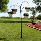 sunnydaze 4-arm hanging basket plant stand with adjustable, side view