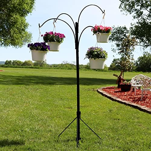 sunnydaze 4-arm hanging basket plant stand with adjustable, side view