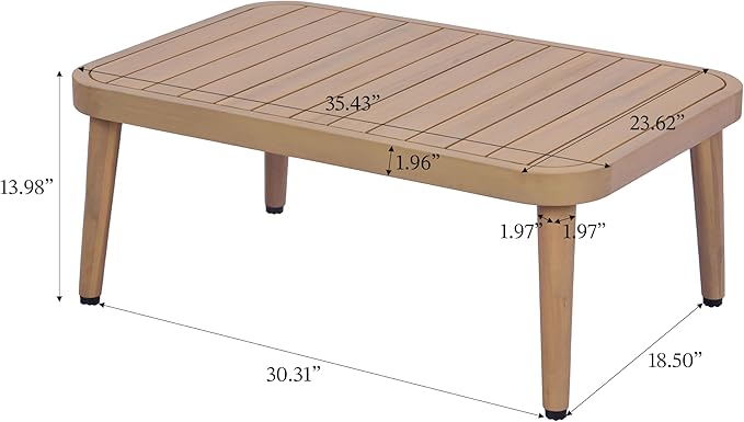 Merax 4-Piece Acacia Wood Patio Conversation Set - Curved Tub Loveseat & Chairs with Woven Rope Accents,Slatted Coffee Table & Weather-Resistant Cushions for Outdoor Deck,Garden or Balcony,Teak+ Beige