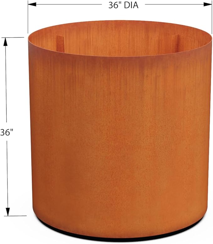 Plantercraft Extra Large Corten Steel Planter 36 Inch | Large Round Planters for Outdoor Plants | Modern Metal Garden Planter for Landscape, Patio, and Entryway