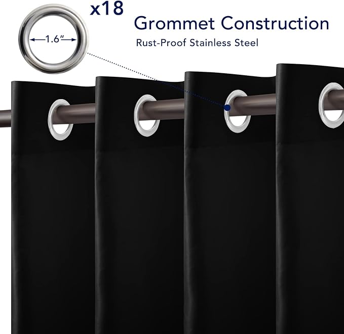 PureFit Outdoor Curtains for Patio Waterproof Weatherproof, UV Resistant Outside Curtains for Gazebo, Front Porch, Pergola, Sun Blocking Privacy Curtain, 150W x 95L inch, 1 Panel, Black
