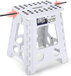Delxo 16 Inch Folding Step Stool, White Step Stools for Kids Foldable,Portable Collapsible Step Stool with Handle, Folding Stool for Kitchen Bathroom,Bedroom,Garden