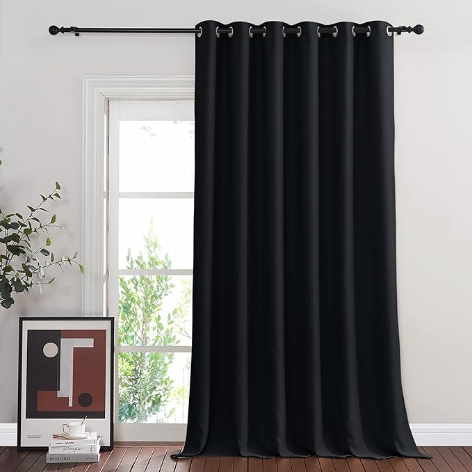 NICETOWN Black Out Curtain for Sliding Glass Door, Grommet Thermal Insulated Sound Reducing Window Treatment Weighted Wide Draperies for Bedroom/Living Room (W80 x L90, 1 Panel)