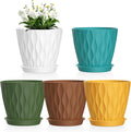 4 inch Small Plastic Nursery Pots, Seedling Pots, 5 Set Water Ripples Plant Pots for Indoor Plants, Flower Pots with Drainage Holes and Saucers, Seed Starter Pots for Succulent, Colorful