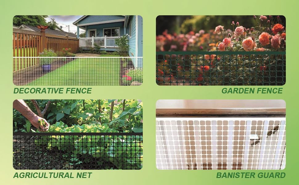 potatolife green plastic garden fence, hardware mesh, 40'', side view