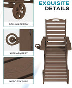 Ciokea Outdoor Lounge Chair Set of 4, All Weather Patio Chaise Lounge Chair for Outside, HDPE Chair with Rolling Wheels & Cup Holder, 5 Position, Deck, Pool, Dark Brown
