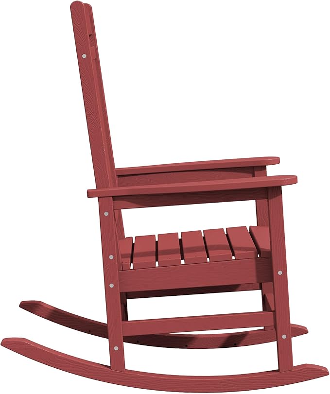 KINGYES Outdoor Rocking Chair Set of 2, High Density Polyethylene Patio Rocking Chairs with 330lbs Support for Adults, Dark Red