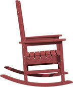 KINGYES HDPE Outdoor Rocking Chair Set of 4, All-Weather Poly Patio Rocking Chairs with 330lbs Support for Adults, Dark Red