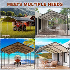 leveleve 12x20 ft heavy-duty metal carport, galvanized steel, front angle view