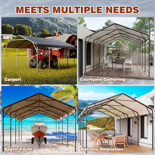 leveleve 12x20 ft heavy-duty metal carport, galvanized steel, front angle view