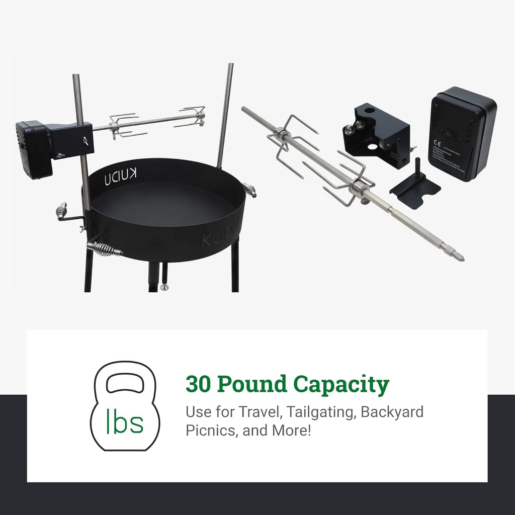 KUDU Rotisserie Kit - Stainless Steel Battery Powered Square Spit for Charcoal Grill 5/16 Inch Square Drive Spit