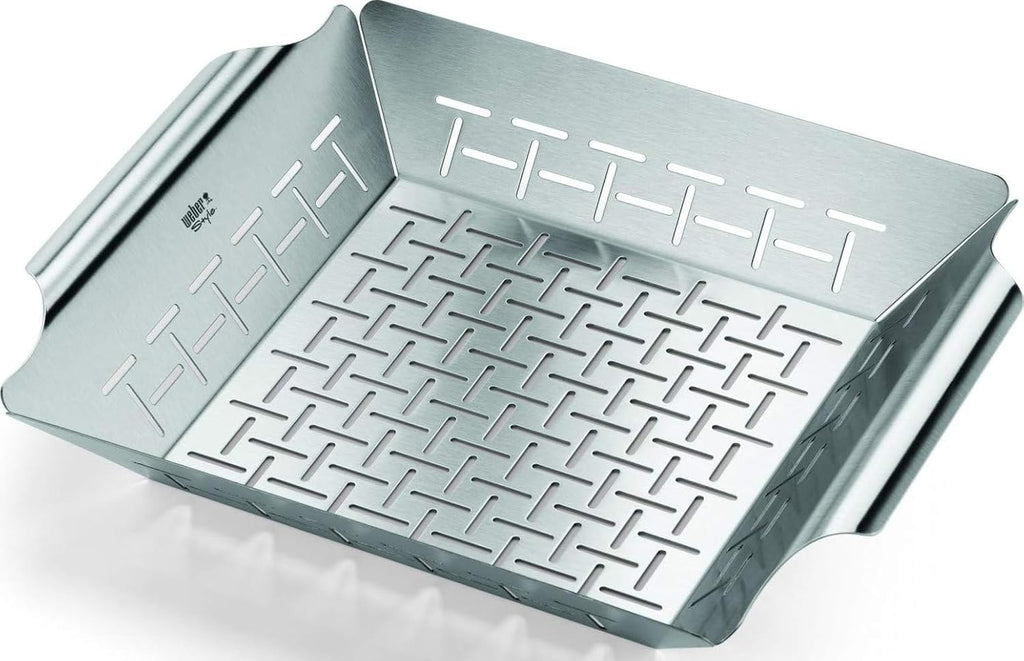 Weber® Deluxe Grilling Basket, Stainless Steel for Goourmet Grilling | Grill Basket for Vegetables, Seafood & Small Foods, Durable BBQ Cooking Accessory for Charcoal & Gas Grills - Grill Accessory
