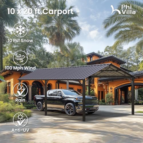 phi villa 10x20ft carport metal heavy duty carports showing dimensions