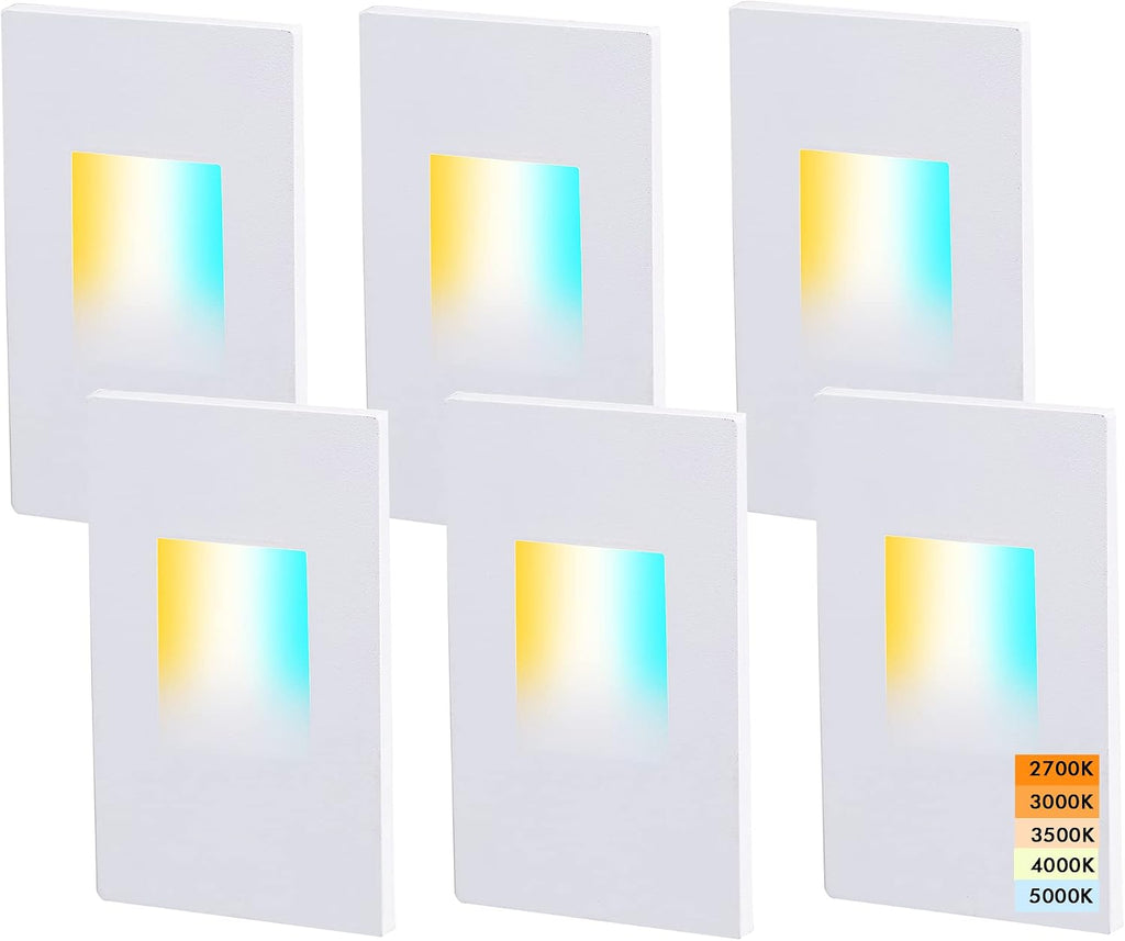 CLOUDY BAY 120V Dimmbale 5 Color LED Indoor Outdoor Step Light,2700K/3000K/3500K/4000K/5000K 3W 70lm,Stair Light,White,6 Pack
