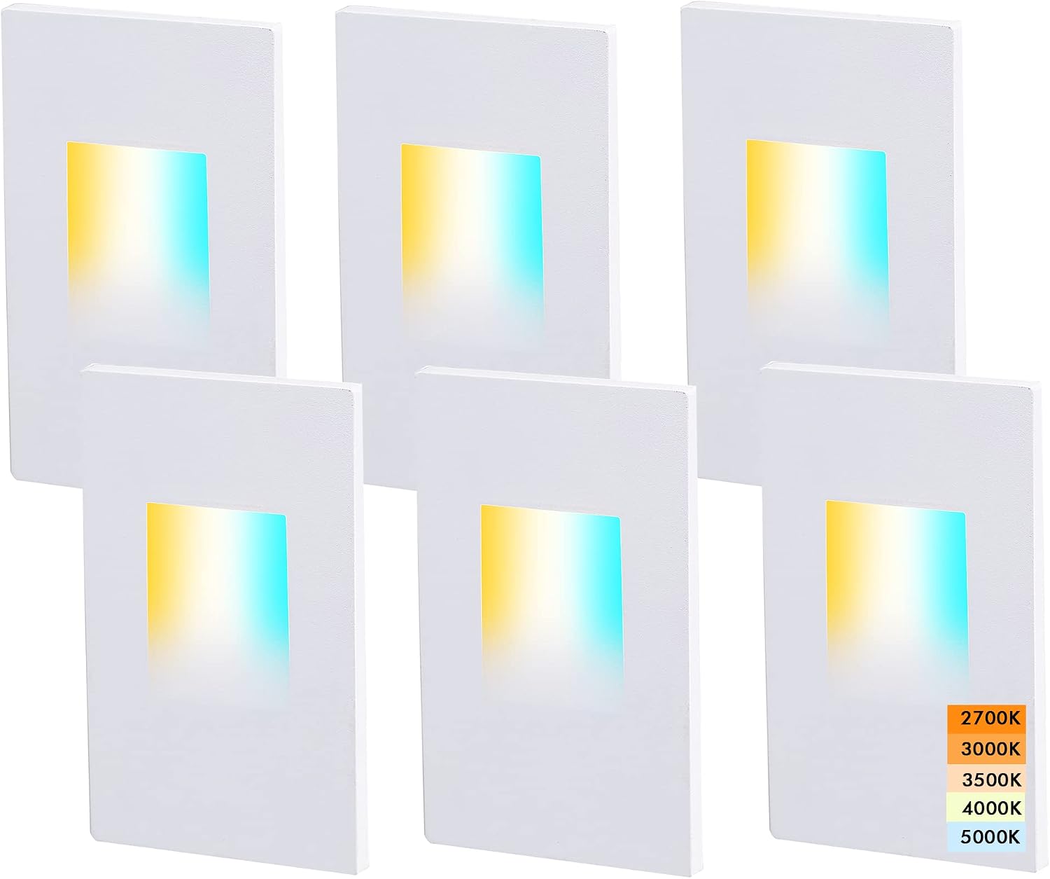 CLOUDY BAY 120V Dimmbale 5 Color LED Indoor Outdoor Step Light,2700K/3000K/3500K/4000K/5000K 3W 70lm,Stair Light,White,6 Pack