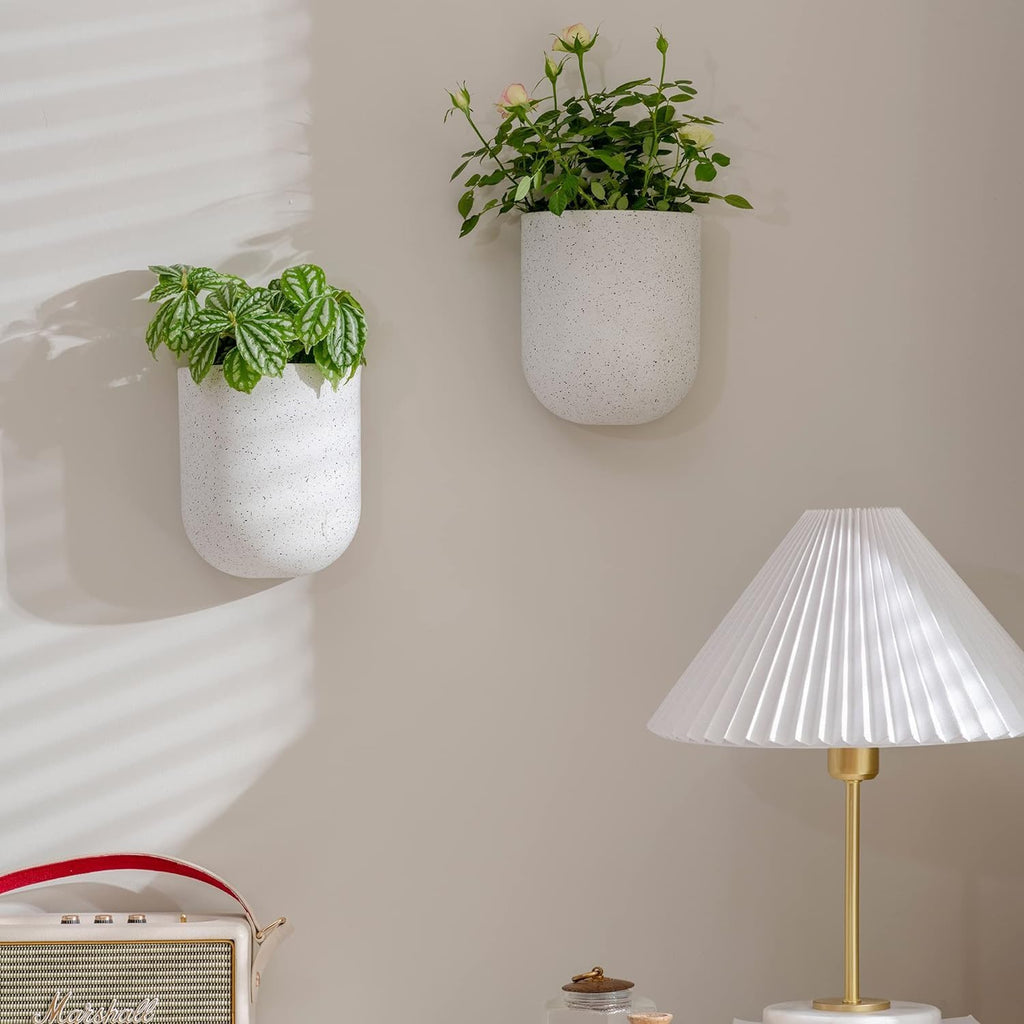 LA Jolie Muse Wall Hanging Planters for Indoor Plants，Hanging Flower Pots for Air Plants Succulent, Set of 2, 5.7L*4.1W*7H, Speckled White | Wall Hanging Planters, Decorative Wall Planters for Air Plants, Succulents, Hanging Flower Pots, 5.7*L4.1W*7H