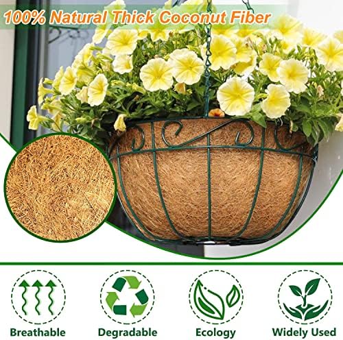 LCHUANG Coco Liners for Planters - 6 Pack 12 Inch Round Hanging Basket Liners, 100% Natural Coconut Fiber Replacement Liners for Hanging Baskets Planters Flowers, Plants, Vegetables (12'' Pack of 6)